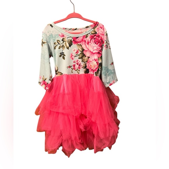 🟣Amazon Floral & Pink Tulle Dress 4T - Picture 1 of 3